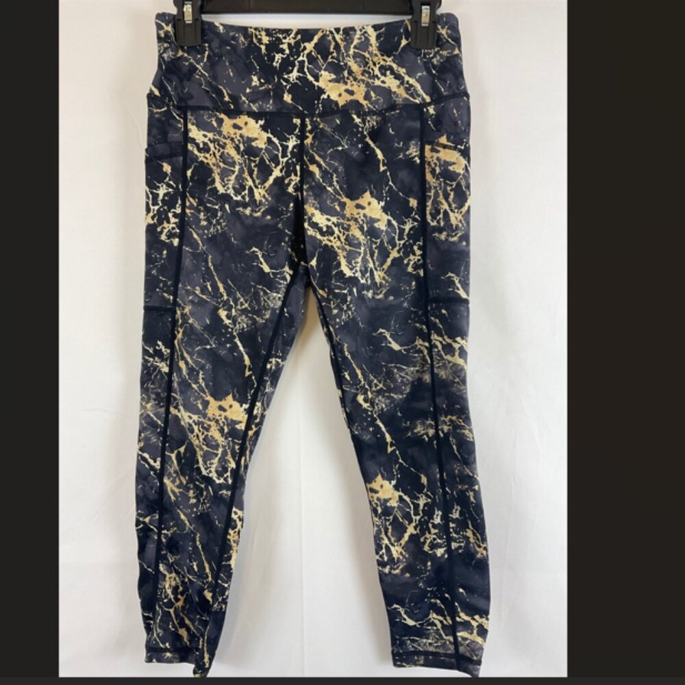 CVG Constantly Varied Gear Cropped  Leggings S Black Gray Beige Marble Print